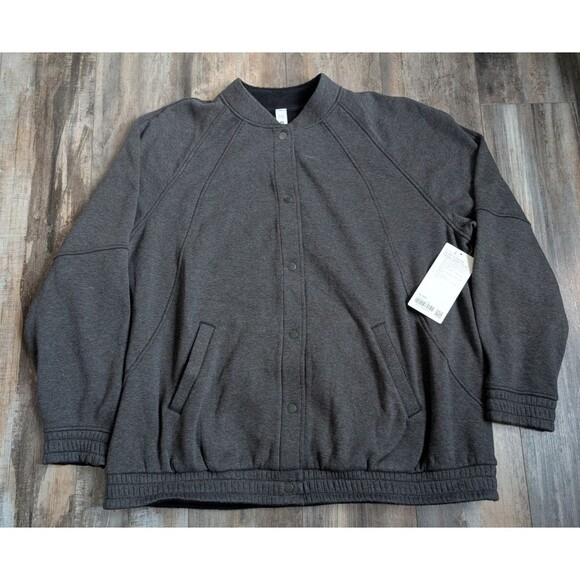 NWT Lululemon Scuba Oversized Varsity Jacket *Plush Heathered Core Black XL/XXL - Picture 1 of 7
